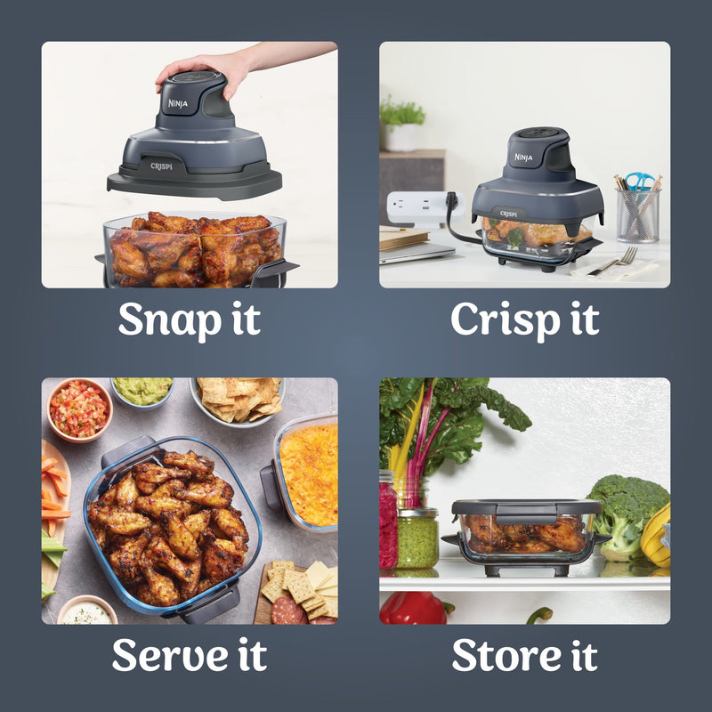 Ninja Crispi 4-in-1 Glass Air Fryer, 4 Qt & 6 Cup Containers, Designed Non-Toxic, Sage FN101SG-42
