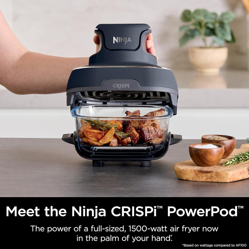 Ninja Crispi 4-in-1 Glass Air Fryer, 4 Qt & 6 Cup Containers, Designed Non-Toxic, Sage FN101SG-39