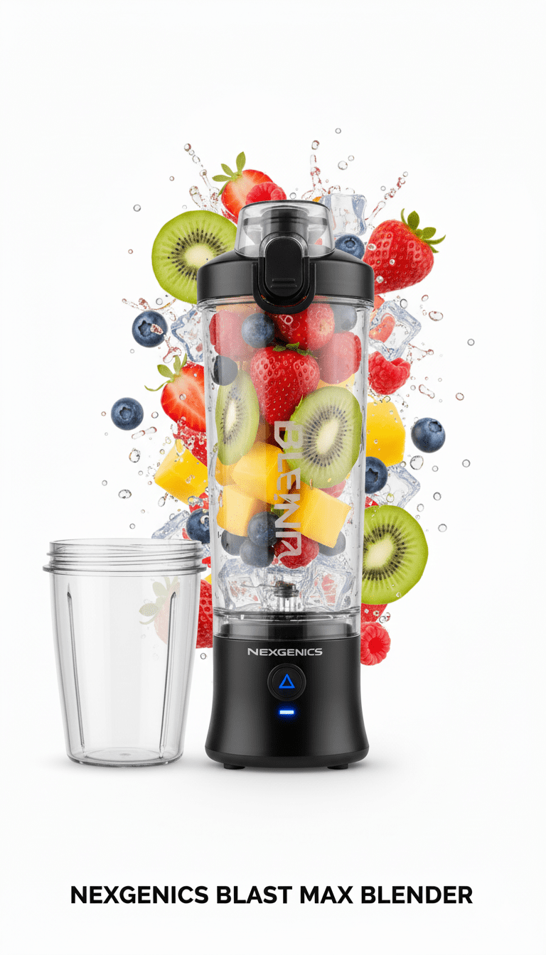 NEXGENICS Blast MAX Personal Cordless Blender for Smoothies, Frozen Drinks, Ice Crush, 20 oz. Twist & Go Vessel, Black