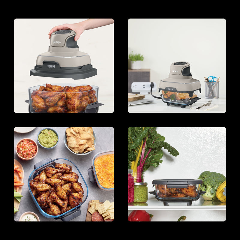 Ninja Crispi 4-in-1 Glass Air Fryer, 4 Qt & 6 Cup Containers, Designed Non-Toxic, Sage FN101SG-73