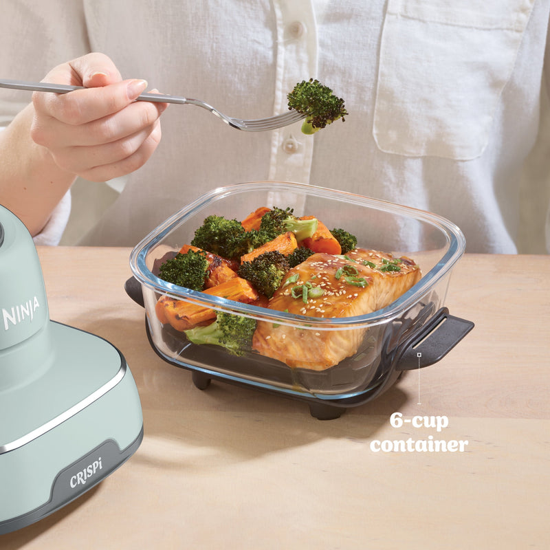 Ninja Crispi 4-in-1 Glass Air Fryer, 4 Qt & 6 Cup Containers, Designed Non-Toxic, Sage FN101SG-22