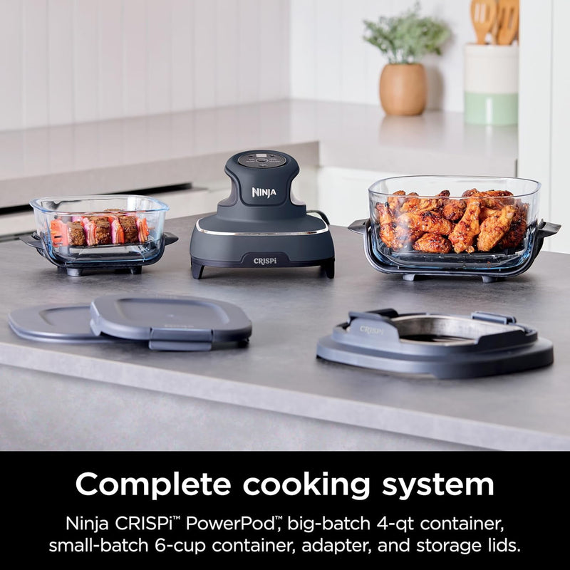 Ninja Crispi 4-in-1 Glass Air Fryer, 4 Qt & 6 Cup Containers, Designed Non-Toxic, Sage FN101SG-38