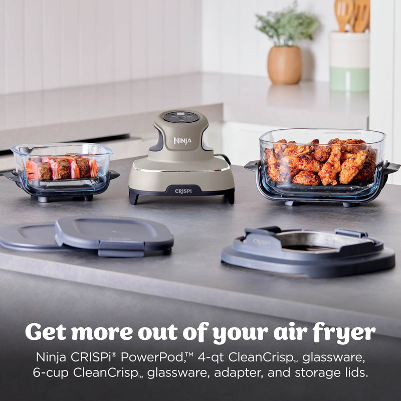 Ninja Crispi 4-in-1 Glass Air Fryer, 4 Qt & 6 Cup Containers, Designed Non-Toxic, Sage FN101SG-53