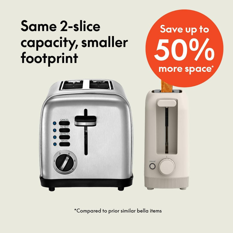 bella 2 Slice Slim Toaster, Fits-anywhere™ Kitchenware, 6 Setting Shade Control with Reheat & Cancel Buttons, Removable Crumb Tray, 10” Long Slot, Anti Jam & Auto Shutoff, 900 Watt, Oatmilk-3