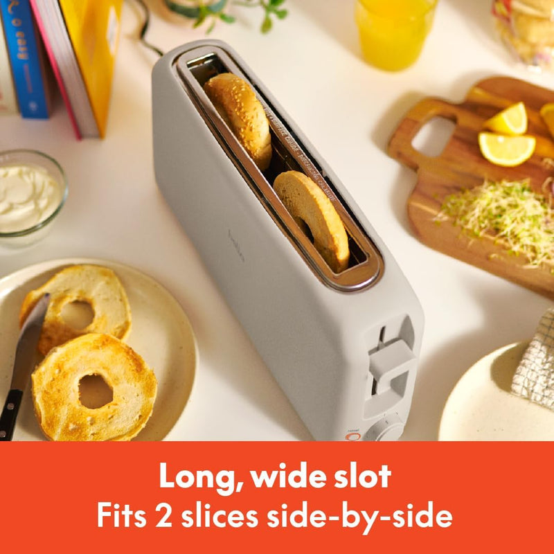 bella 2 Slice Slim Toaster, Fits-anywhere™ Kitchenware, 6 Setting Shade Control with Reheat & Cancel Buttons, Removable Crumb Tray, 10” Long Slot, Anti Jam & Auto Shutoff, 900 Watt, Oatmilk-2