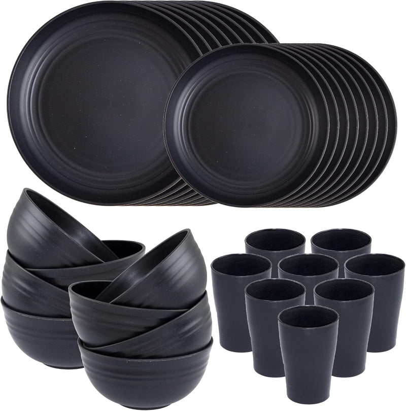 Supernal Wheat Straw Dinnerware Sets,Unbreakable Dinner Plates for 8,Microwave Dishwasher Safe,Reusable Dinnerware,Black Set 16pcs Plates, 8pcs Bowls, 8pcs Cups.-4