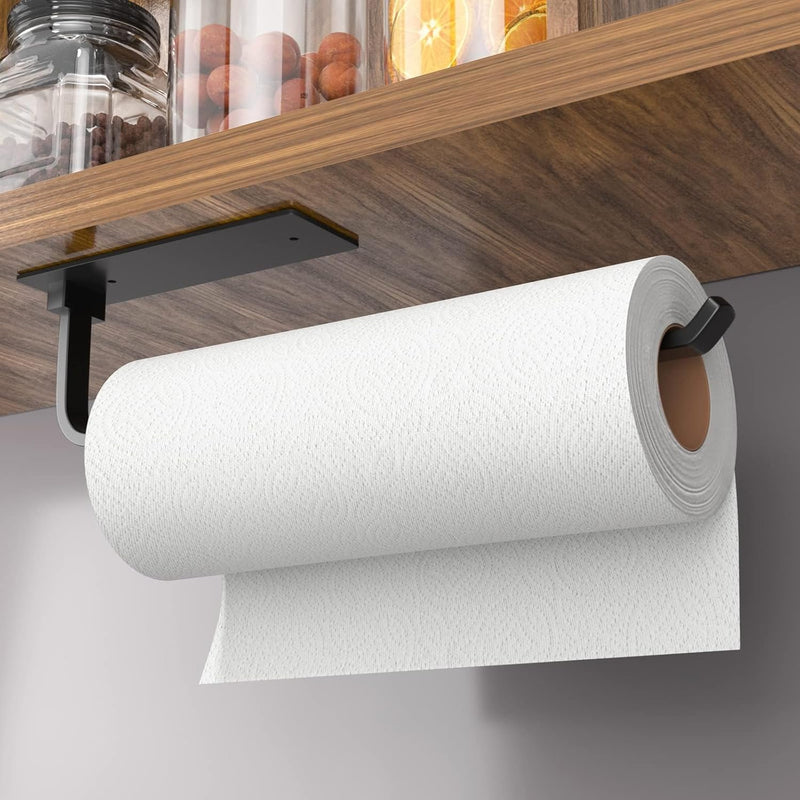 Paper Towel Holder - Self-Adhesive or Drilling, Matte Black, Upgraded Aluminum Kitchen Roll Dispenser Under Cabinet, Lighter but Stronger Than Stainless Steel!-4
