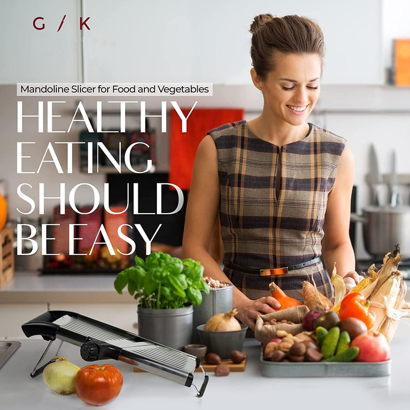 Gramercy Adjustable Mandoline Food Slicer, Mandoline Slicer for Kitchen, Mandolin, Potato, Tomato, Carrot, Vegetable, Fruit and Onion Cutter - Stainless Steel - INCLUDING 1 Pair Cut-Resistant Gloves-1