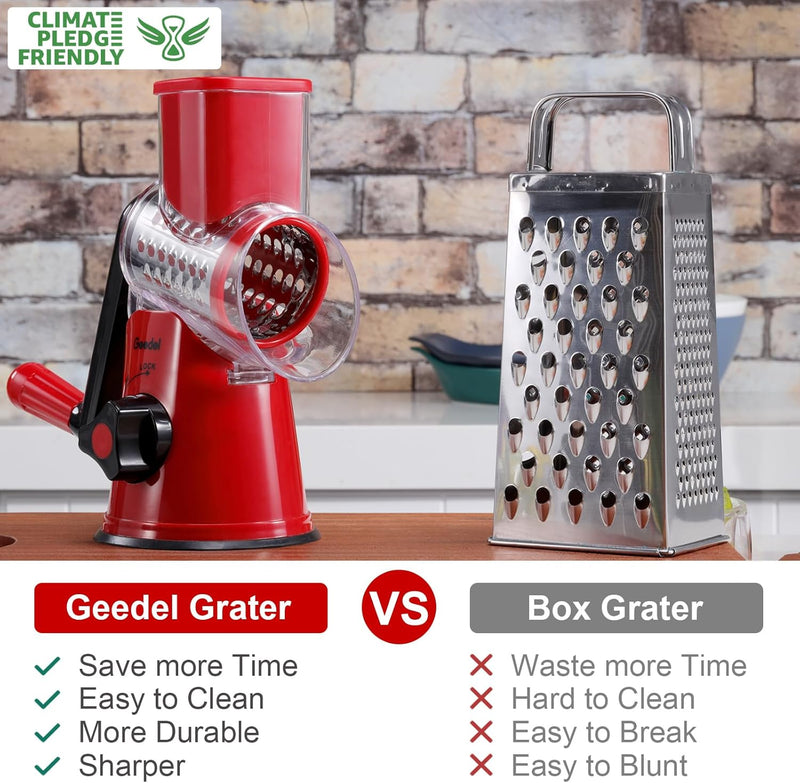 Geedel Rotary Cheese Grater, Kitchen Mandoline Vegetable Slicer with 3 Interchangeable Blades, Easy to Clean Grater for Fruit, Vegetables, Nuts-3