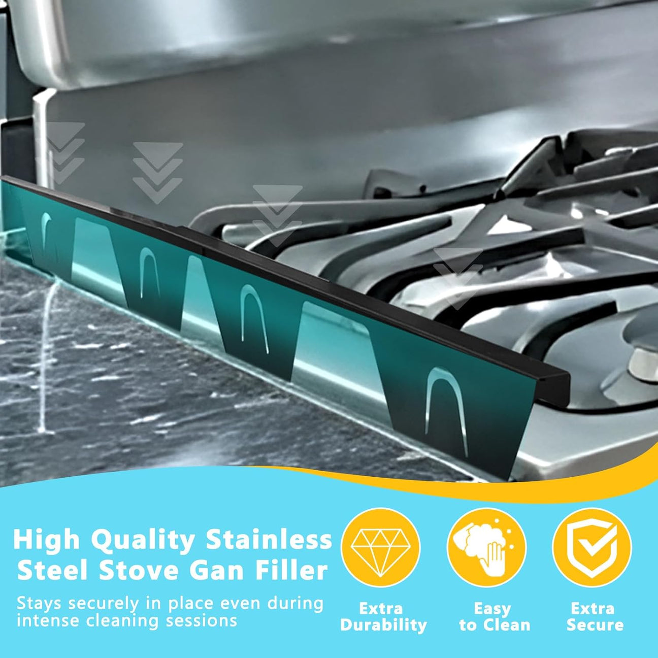 2-Pack Stainless Steel Stove Gap Covers & Countertop Gap Filler for Electric Stove/Oven | Adjustable Length 13.827.5 (35-70cm) | Heat-Resistant Stove and Countertop Gap Protector, Easy Clean & Durable