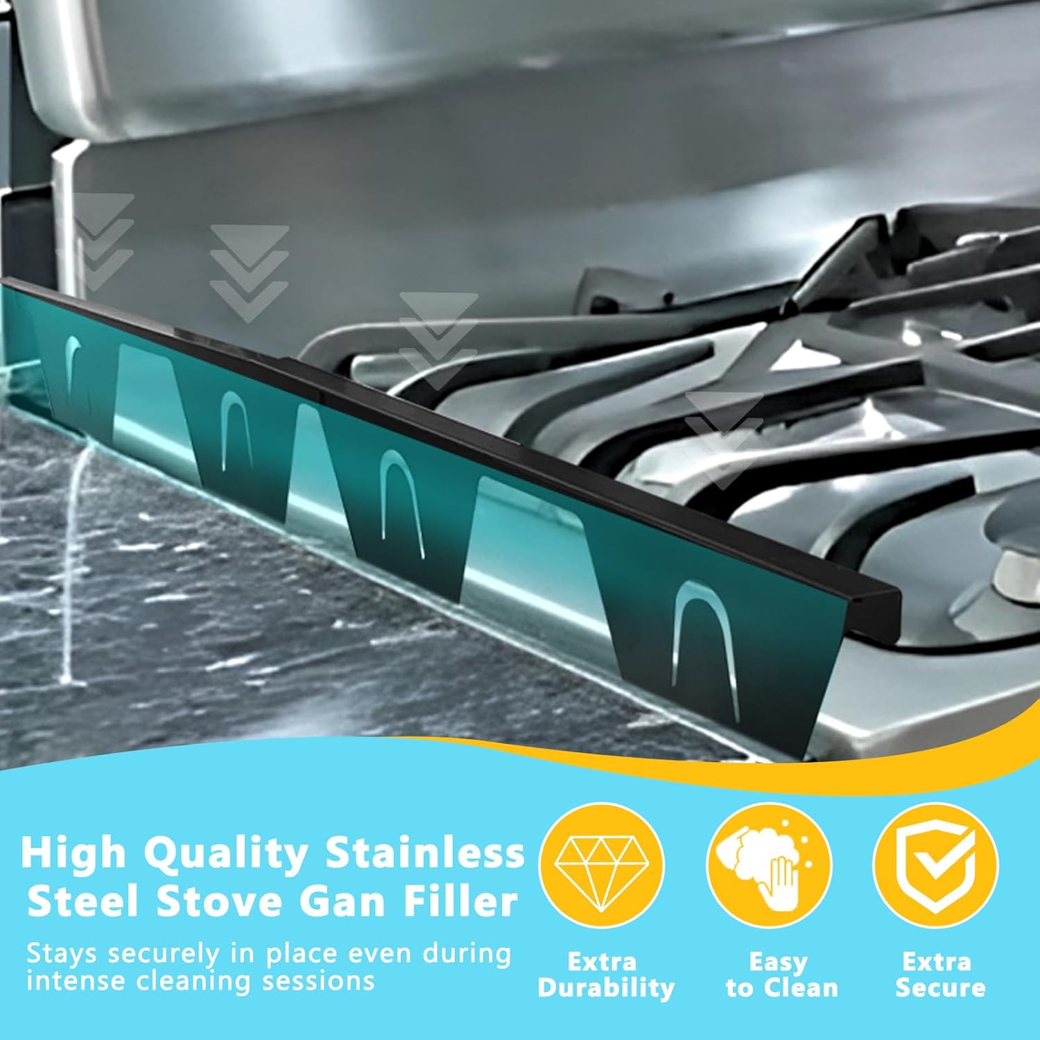 2-Pack Stainless Steel Stove Gap Covers & Countertop Gap Filler for Electric Stove/Oven | Adjustable Length 13.827.5 (35-70cm) | Heat-Resistant Stove and Countertop Gap Protector, Easy Clean & Durable