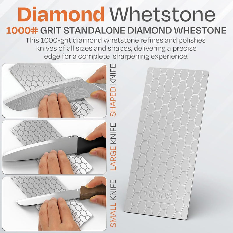 Rolling Knife Sharpener Kit with Diamond & Ceramic Sharpening System – 1000# Grit Whetstone, 15° & 20° Magnetic Angles, Non-Slip Base, Professional Sharpening Kit for Kitchen & All Blade Types-1