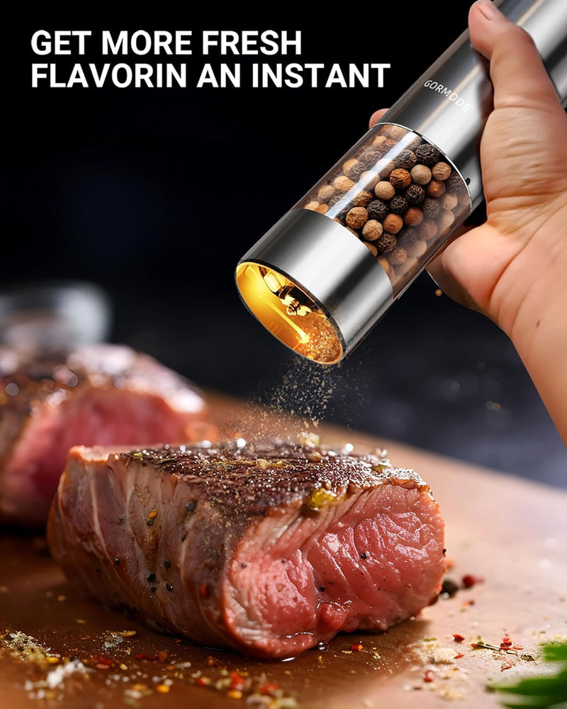 Large Capacity Rechargeable Electric Salt and Pepper Grinder Set -USB Charging Port with Sliding Dust Cover; Automatic Salt and Pepper Mill Grinder With LED Light-6 Adjustable Grinding Modes-1