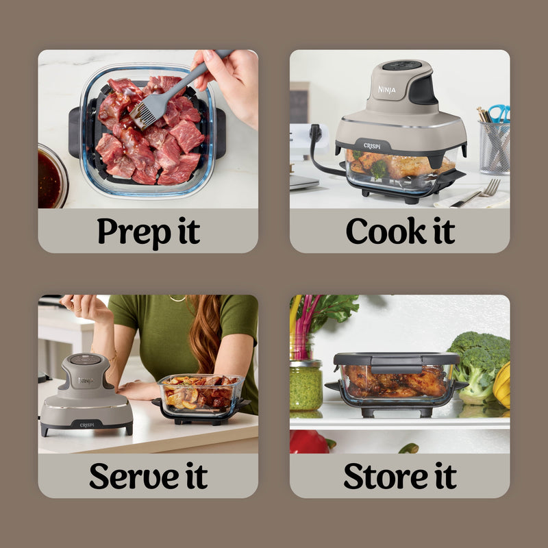 Ninja Crispi 4-in-1 Glass Air Fryer, 4 Qt & 6 Cup Containers, Designed Non-Toxic, Sage FN101SG-59