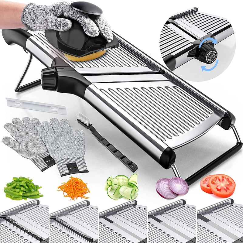 Gramercy Adjustable Mandoline Food Slicer, Mandoline Slicer for Kitchen, Mandolin, Potato, Tomato, Carrot, Vegetable, Fruit and Onion Cutter - Stainless Steel - INCLUDING 1 Pair Cut-Resistant Gloves-4