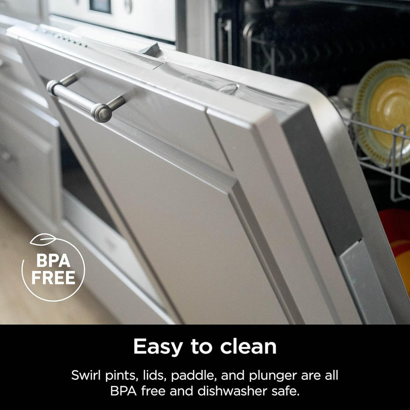 Ninja Swirl by CREAMi Ice Cream and Soft Serve Maker, Sorbet, Milkshake, Frozen Yogurt, Low Calories Program & More, 13-in-1, Soft Serve Handle, (2) CREAMi Swirl 16oz Pints, For Kids & ALL ages, NC701-1