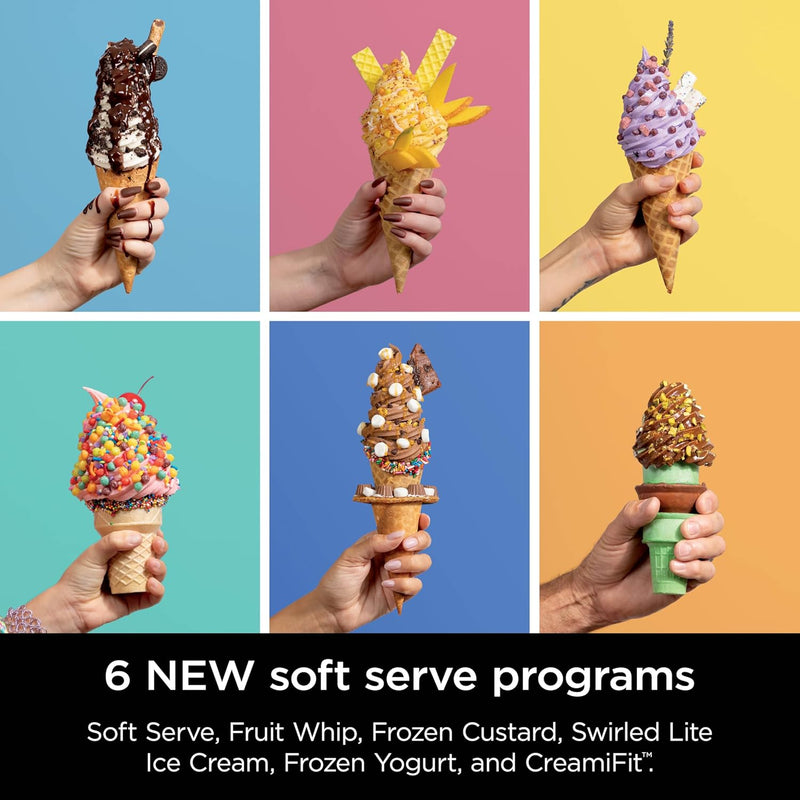 Ninja Swirl by CREAMi Ice Cream and Soft Serve Maker, Sorbet, Milkshake, Frozen Yogurt, Low Calories Program & More, 13-in-1, Soft Serve Handle, (2) CREAMi Swirl 16oz Pints, For Kids & ALL ages, NC701-4