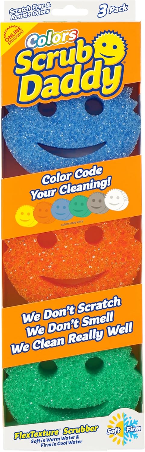 Scrub Daddy Color Sponges - Scratch-Free Multipurpose Dish Sponges for Kitchen, Bathroom & Household Cleaning - Made with BPA-Free Polymer Foam (3 Count)-4
