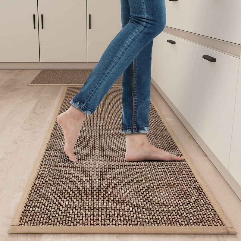 Kitchen Mat Set of 2 PCS, Cushioned Non Slip Rugs for Kitchen Floor, Absorbent Runner Comfort Standing Mats Washable for Kitchen, Office, Home (Brown, 17.3"x47"+17.3"x30")-3
