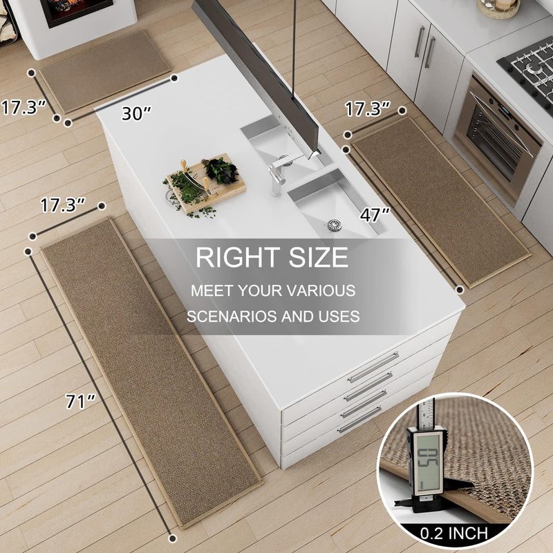 Kitchen Mat Set of 2 PCS, Cushioned Non Slip Rugs for Kitchen Floor, Absorbent Runner Comfort Standing Mats Washable for Kitchen, Office, Home (Brown, 17.3"x47"+17.3"x30")-1