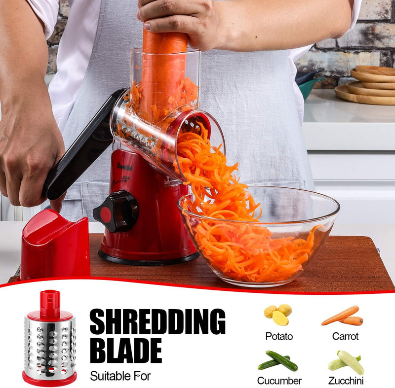 Geedel Rotary Cheese Grater, Kitchen Mandoline Vegetable Slicer with 3 Interchangeable Blades, Easy to Clean Grater for Fruit, Vegetables, Nuts-1