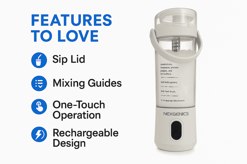 NEXGENICS Portable Blender – USB Rechargeable, 350ML, 6 Stainless Steel Blades – Personal Smoothie & Shake Mixer – Travel-Friendly, BPA-Free NEXPBW20 WHITE-5