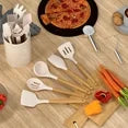 35 Silicone Cooking Utensils Set - 446°F Heat Resistant Silicone Kitchen Utensils for Cooking, Kitchen Utensil Spatula Set w Wooden Handles and Holder, BPA FREE Gadgets for Non-Stick Cookware (Khaki)