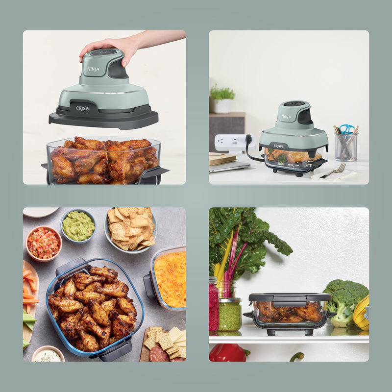 Ninja Crispi 4-in-1 Glass Air Fryer, 4 Qt & 6 Cup Containers, Designed Non-Toxic, Sage FN101SG-23