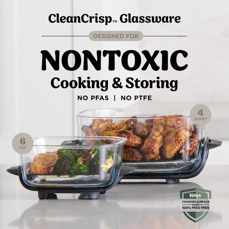 Ninja Crispi 4-in-1 Glass Air Fryer, 4 Qt & 6 Cup Containers, Designed Non-Toxic, Sage FN101SG-55