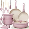 Astercook 20-Piece Ceramic Pots and Pans Set, Nonstick Cookware Set with Detachable Handles, Oven Safe to 480°F, Induction Compatible, Stackable RV Kitchen Cooking Set, Pink-4