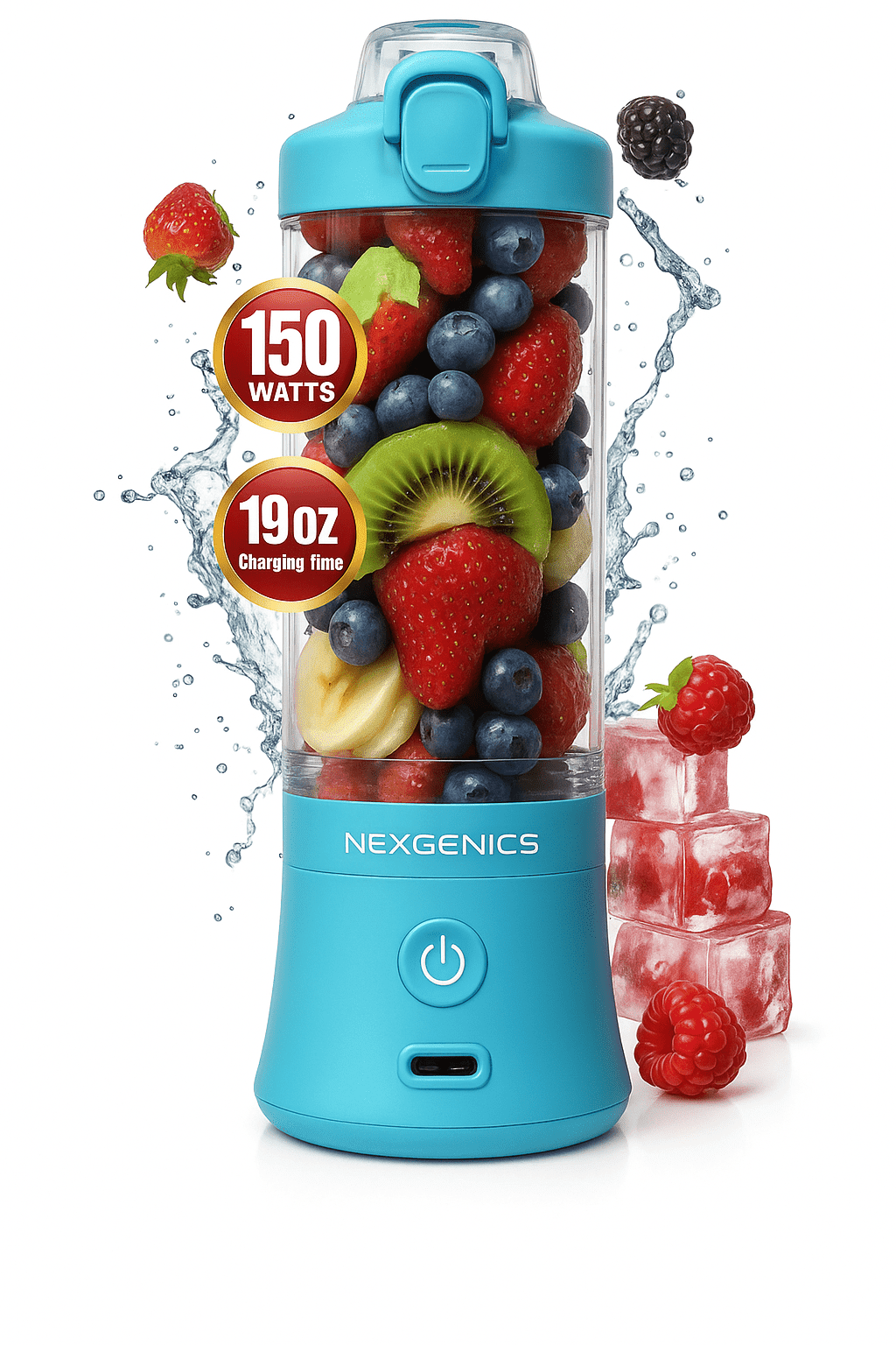 NEXGENICS Blast MAX Personal Cordless Blender for Smoothies, Frozen Drinks, Ice Crush, 20 oz. Twist & Go Vessel, Blue