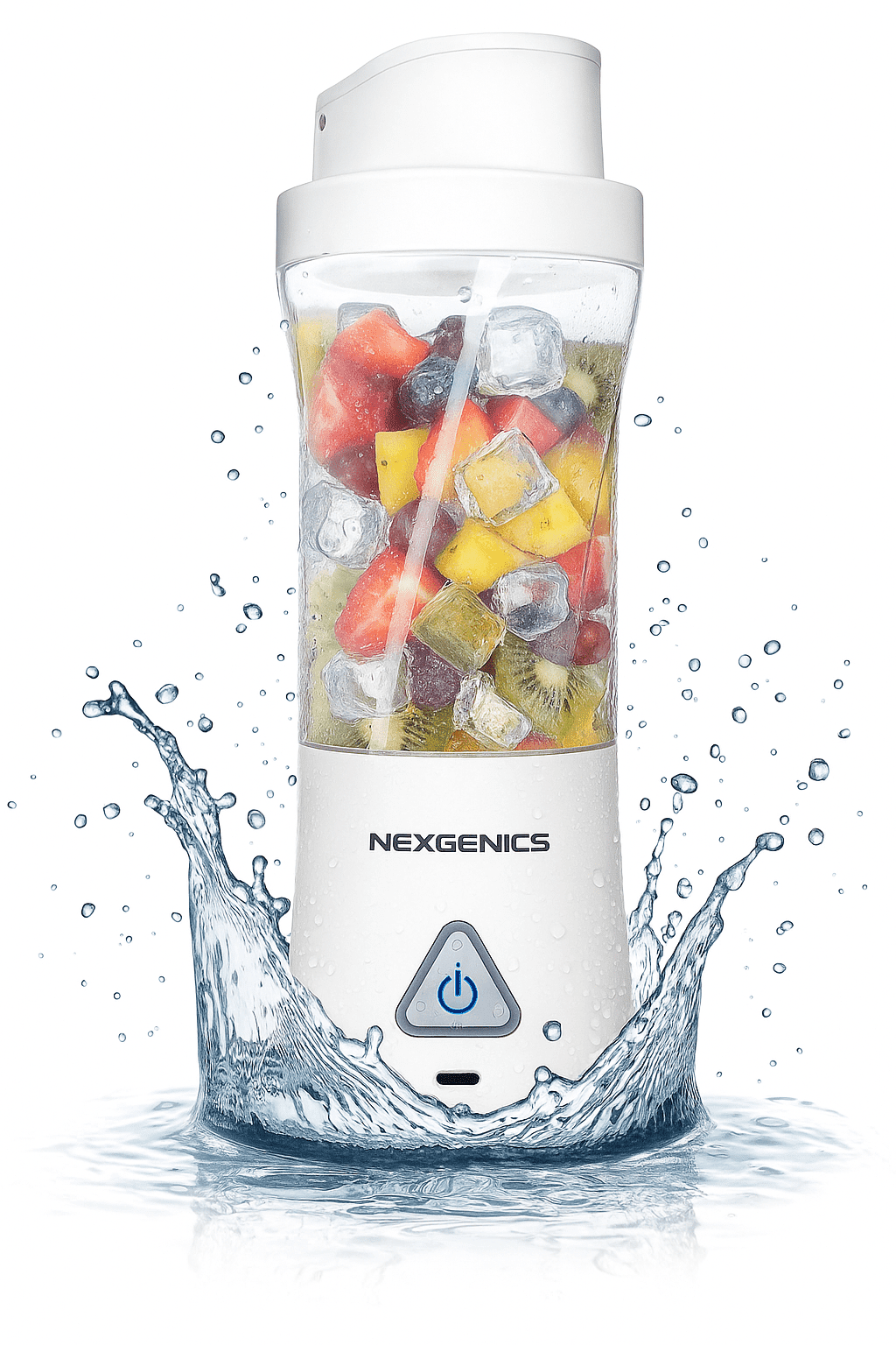 NEXGENICS Portable Blender – 6000mAh Rechargeable, Personal Juicer with Ice Crushing Power, Travel Bottle with Lid – USB-C, BPA-Free – for Smoothies, Protein & Shakes (White)