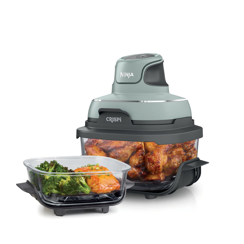 Ninja Crispi 4-in-1 Glass Air Fryer, 4 Qt & 6 Cup Containers, Designed Non-Toxic, Sage FN101SG-1
