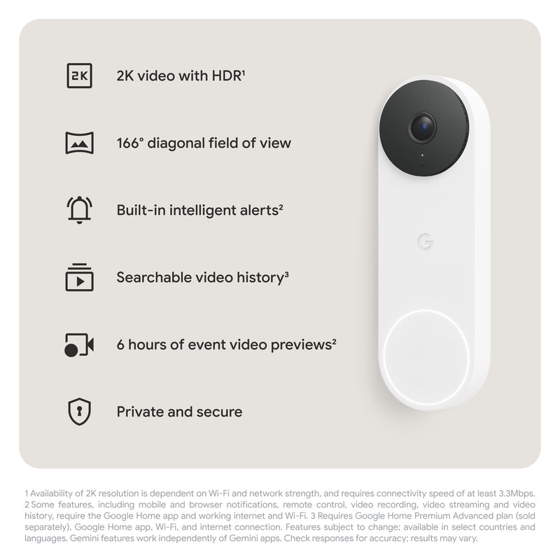 Google Nest Doorbell (Wired, 3rd Gen) - Video Doorbell Camera with 2K Video - Works with Google Home - With Gemini - Linen-15