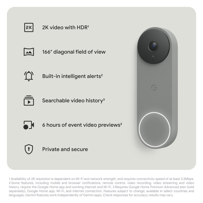 Google Nest Doorbell (Wired, 3rd Gen) - Video Doorbell Camera with 2K Video - Works with Google Home - With Gemini - Linen-13