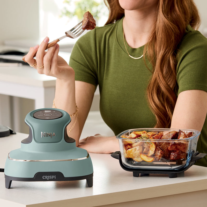 Ninja Crispi 4-in-1 Glass Air Fryer, 4 Qt & 6 Cup Containers, Designed Non-Toxic, Sage FN101SG-27