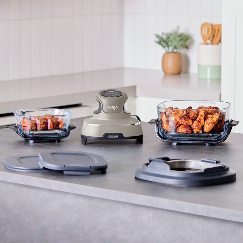 Ninja Crispi 4-in-1 Glass Air Fryer, 4 Qt & 6 Cup Containers, Designed Non-Toxic, Sage FN101SG-69