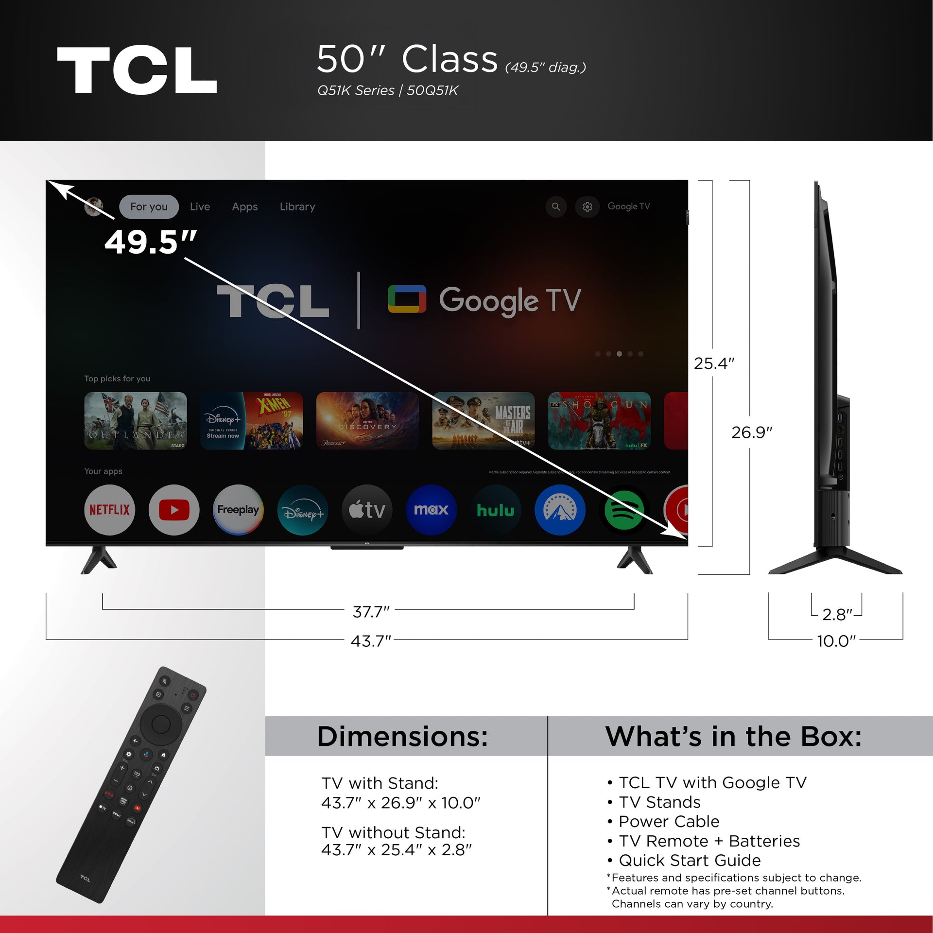 TCL 50" Q Series (NEW 2025) 4K UHD HDR QLED Smart TV with Google TV -Dolby Vision, Dolby Atmos, Motion Rate 120, HDR 10+, Auto Game Mode - 50Q51K