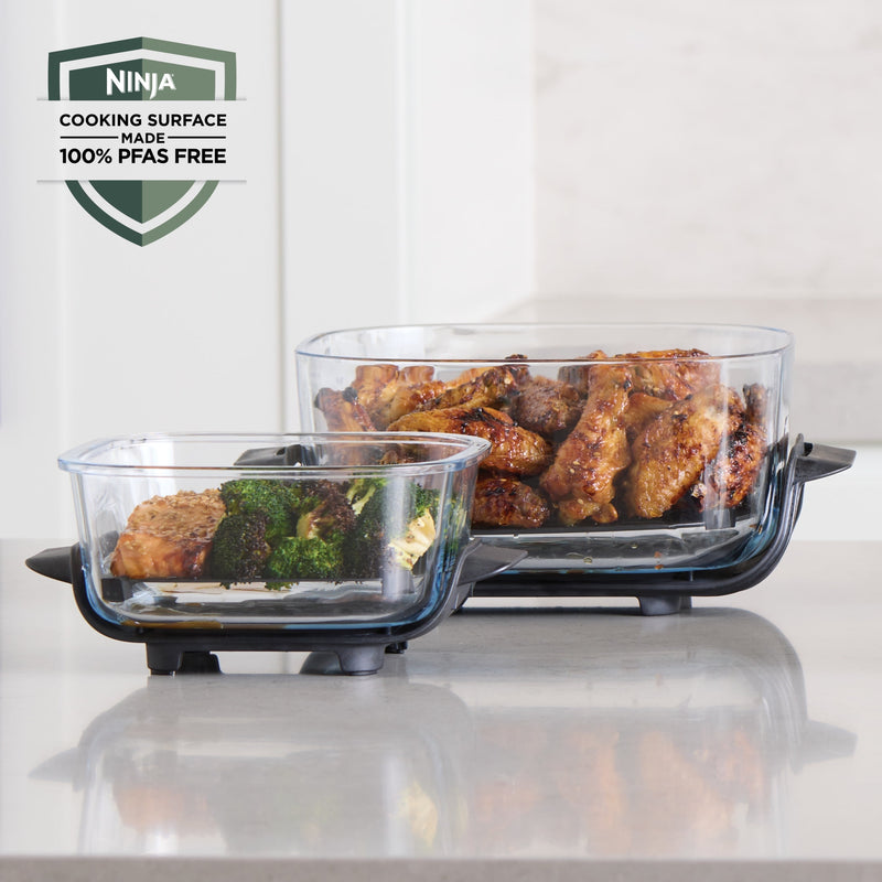 Ninja Crispi 4-in-1 Glass Air Fryer, 4 Qt & 6 Cup Containers, Designed Non-Toxic, Sage FN101SG-80
