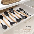 Astercook Silicone Cooking Utensils Set, 38 PCS Kitchen Utensils Set for 446°F Heat Resistant, Food Grade Utensil Sets with Wooden Handle, Kitchen Gadgets for Nonstick Cookware BPA Free (Black)-2