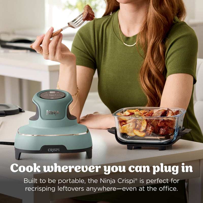 Ninja Crispi 4-in-1 Glass Air Fryer, 4 Qt & 6 Cup Containers, Designed Non-Toxic, Sage FN101SG-12